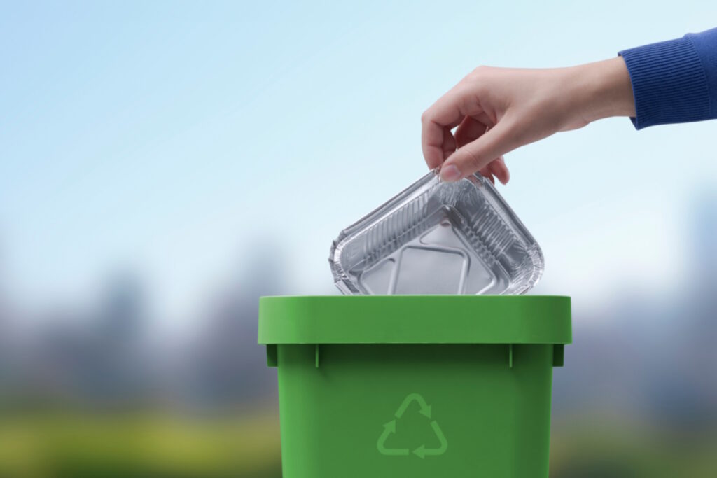 DIY metal recycling put aluminum in bin